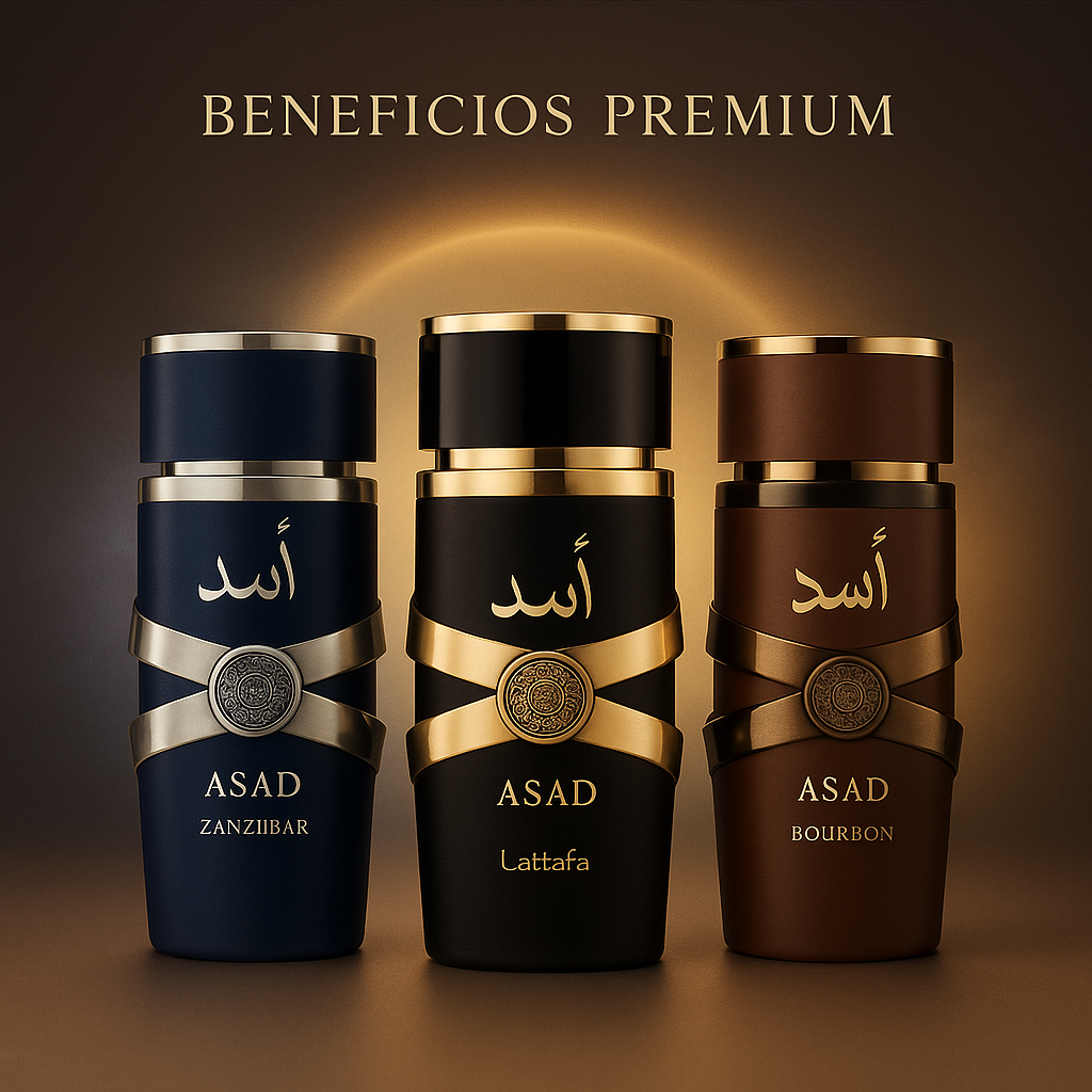 Kit ASAD 3 en 1 - Black · Blue · Bourbon (Perfume Árabe Importado 50ml)