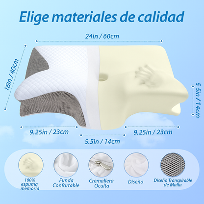 MÁSTER CERVICAL 2 EN 1 - Almohada de Espuma Viscoelástica Ortopédica y Ergonómica.