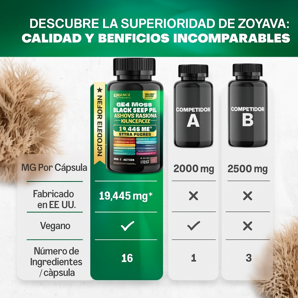(2x1) MuscleMax™  Sea Moss + Black Seed Oil + Ashwagandha – 120 Cápsulas