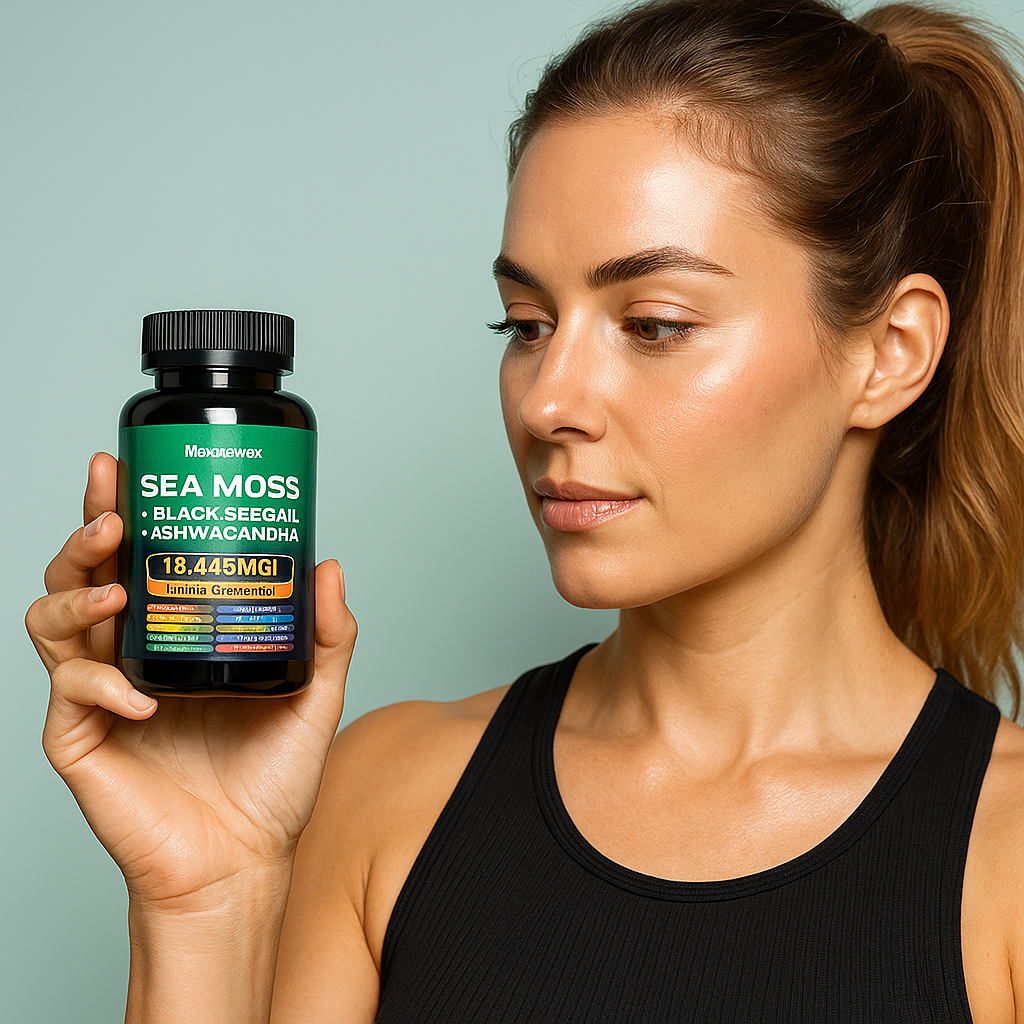 (2x1) MuscleMax™  Sea Moss + Black Seed Oil + Ashwagandha – 120 Cápsulas