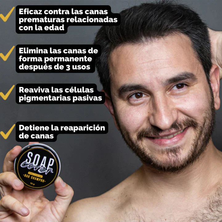 Jabón Natural Anti-Canas 2 en 1 | Cubre Cabello, Barba y Cejas | 100% Sin Químicos, Hidratación y Prevención de Nuevas Canas