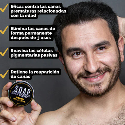 Jabón Natural Anti-Canas 2 en 1 | Cubre Cabello, Barba y Cejas | 100% Sin Químicos, Hidratación y Prevención de Nuevas Canas