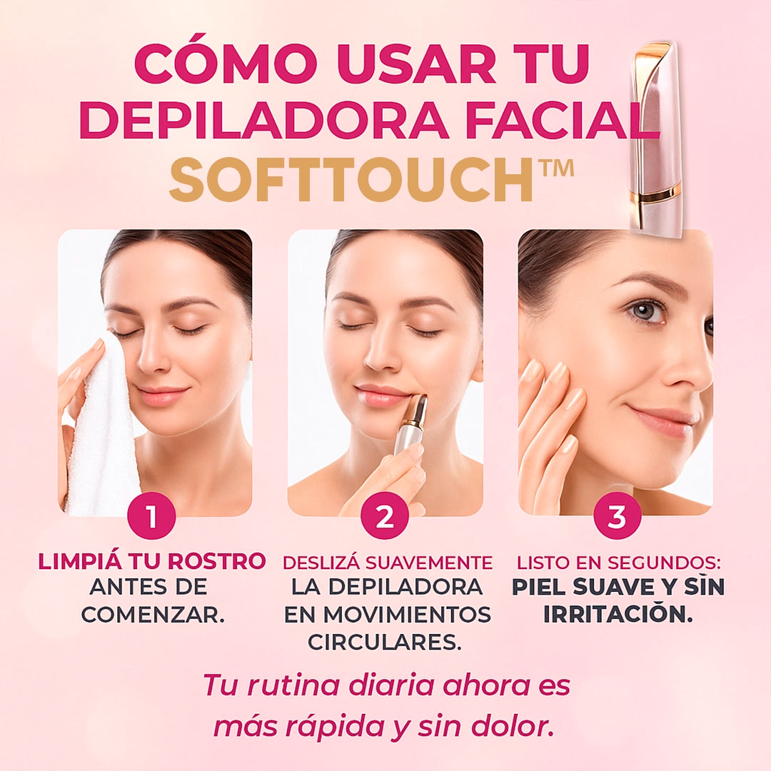 SoftTouch™ | BASTA DE CERA Y PINZAS: Depilación Facial Instantánea y Portátil.