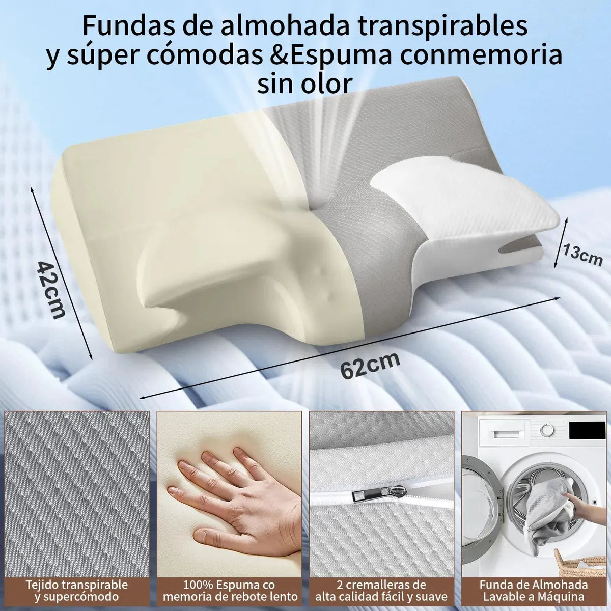 MÁSTER CERVICAL 2 EN 1 - Almohada de Espuma Viscoelástica Ortopédica y Ergonómica.