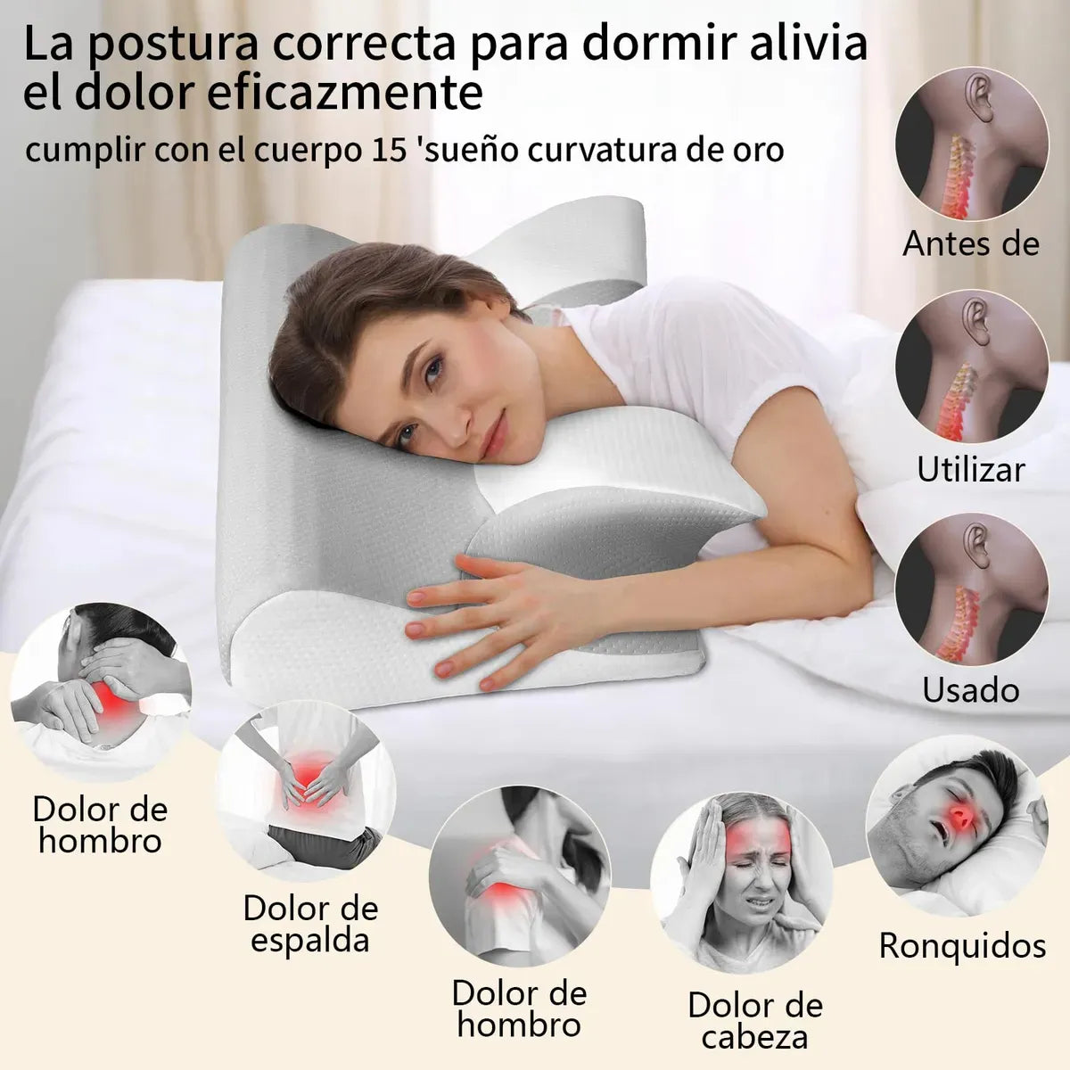 MÁSTER CERVICAL 2 EN 1 - Almohada de Espuma Viscoelástica Ortopédica y Ergonómica.