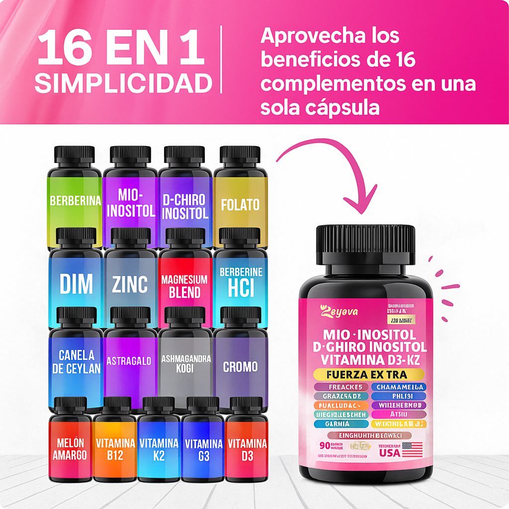 Myo-Inositol + D-Chiro Inositol + Berberina + Vitamina D3 + K2 – (90 Cápsulas)