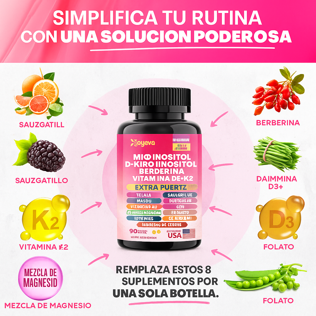 Myo-Inositol + D-Chiro Inositol + Berberina + Vitamina D3 + K2 – (90 Cápsulas)