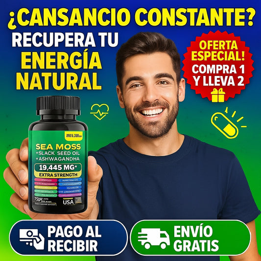 (2x1) MuscleMax™  Sea Moss + Black Seed Oil + Ashwagandha – 120 Cápsulas