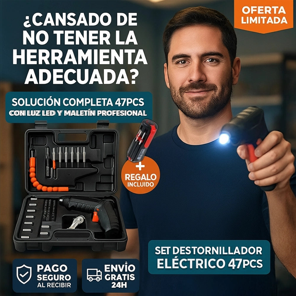 Set Destornillador Eléctrico 47PCS + Maletín Profesional + Regalo