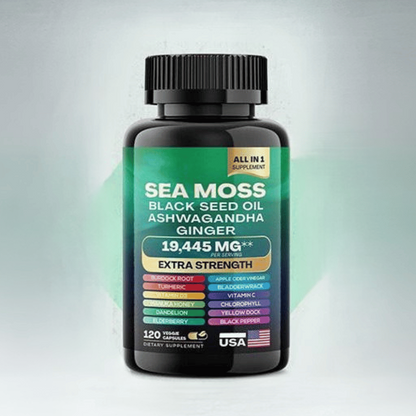 (2x1) MuscleMax™  Sea Moss + Black Seed Oil + Ashwagandha – 120 Cápsulas