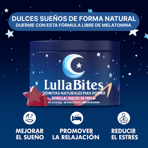 🍓 GOMITAS LullaBites® – Sueño Natural y Reparador sin Melatonina