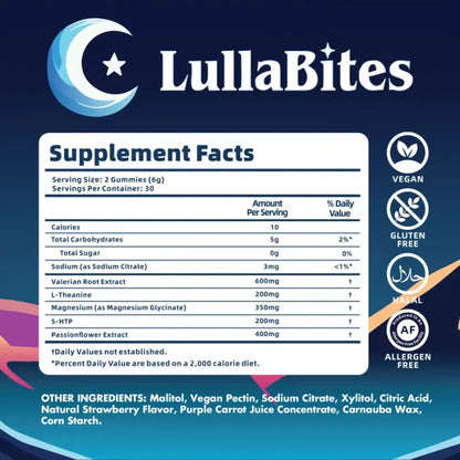 🍓 GOMITAS LullaBites® – Sueño Natural y Reparador sin Melatonina